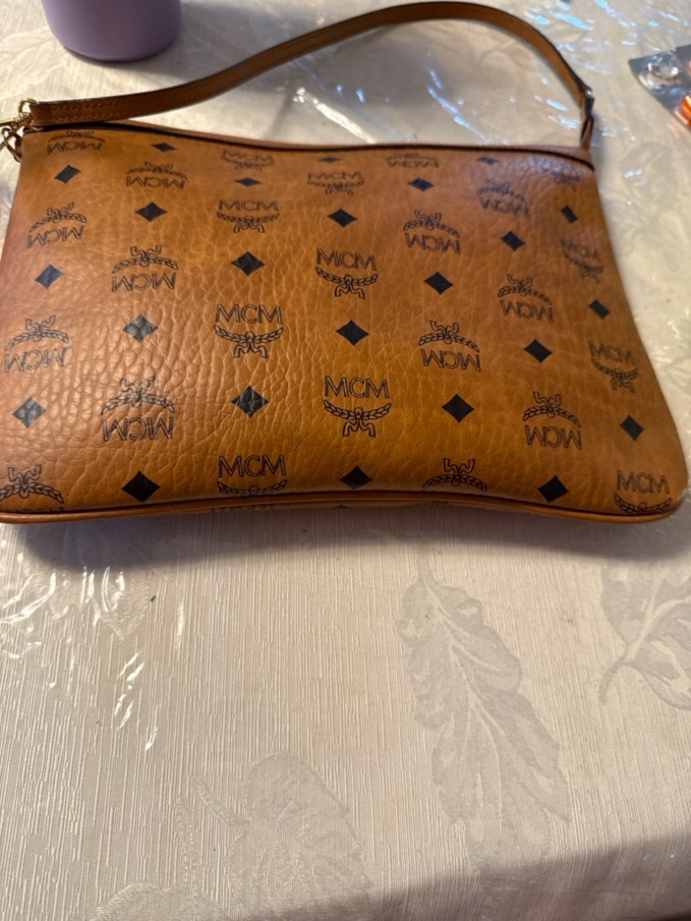 MCM Multicolor Geometric Lined Pouch with Cognac Trim - Picture 12 of 14